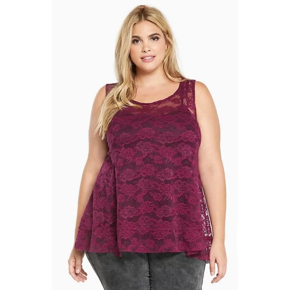 Torrid purple sheer lace scoop tunic tank sz 1